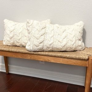Set of 2, Boho Chic Ivory Knit Throw Pillows